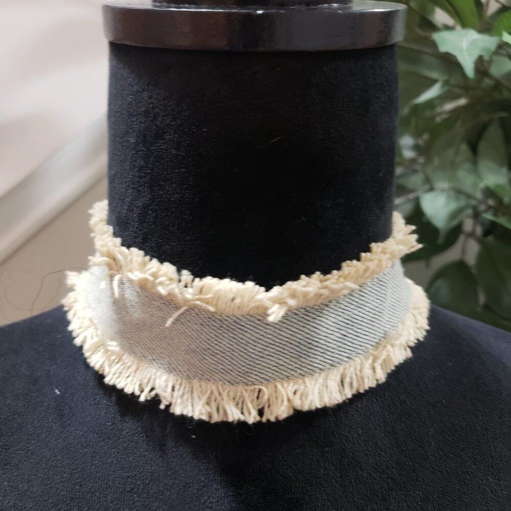 Women's Blue & White Fashion Denim Collar Necklace with Lobster Necklace - Picture 2 of 6